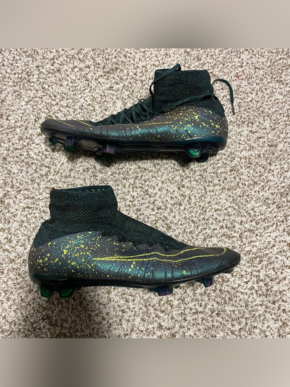 Nike Mercurial Superfly 4 Elite FG Cleats Size 10 Deep Blue Yellow Splatter 2015
